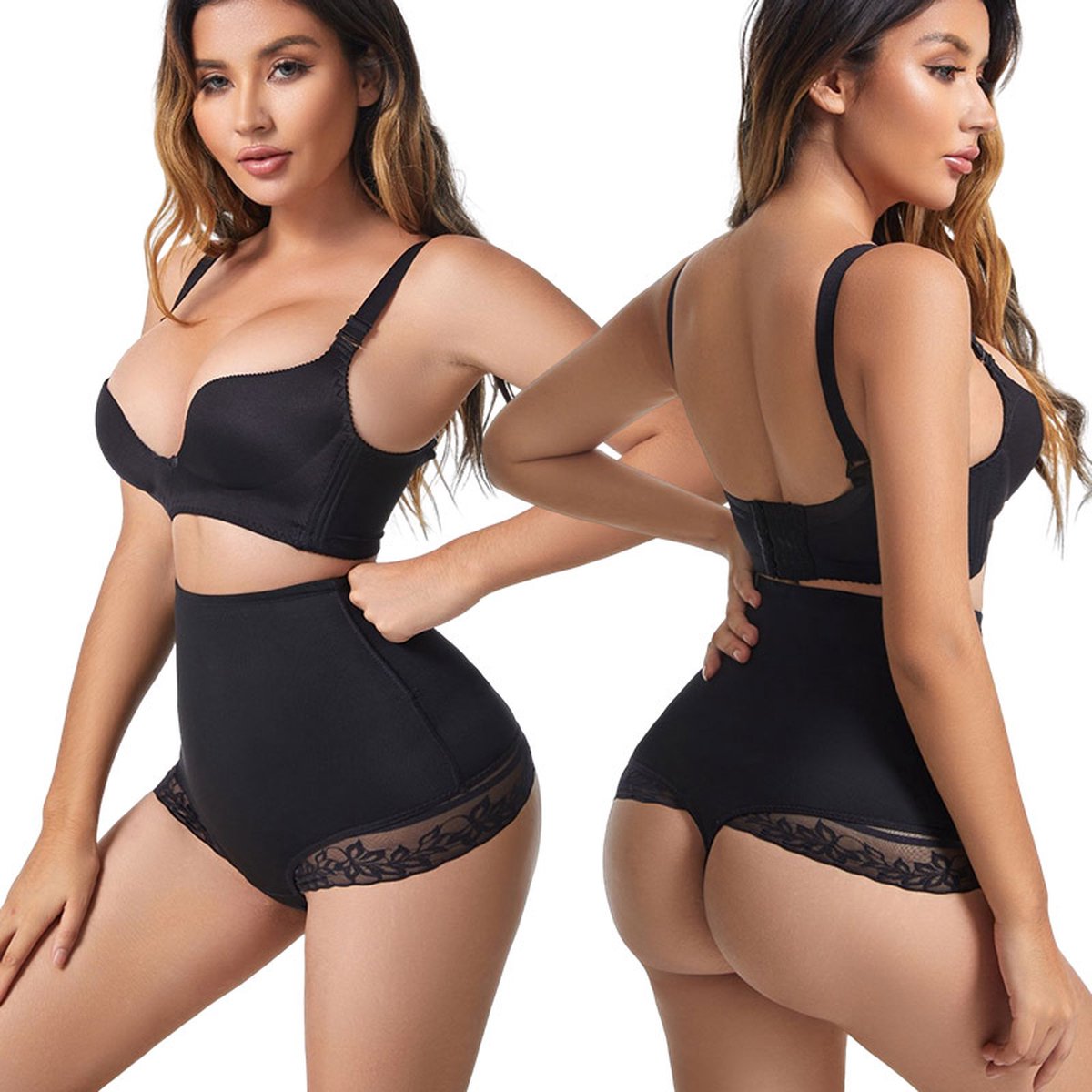 Wow Peach - Hoge Taille Buik Control Slip - Shapewear - Hip Lift - Corrigerend Ondergoed - Zwart - XXL