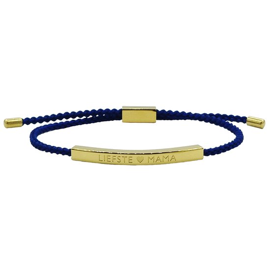 Gegraveerd Armbandje - LIEFSTE MAMA - Cadeau voor moeder / moederdag - Minimalistisch - Kleur Goud & Blauw