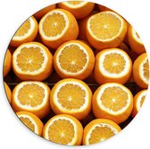 Dibond Muurcirkel - Opengesneden Sinaasappelen - 60x60 cm Foto op Aluminium Muurcirkel (met ophangsysteem)