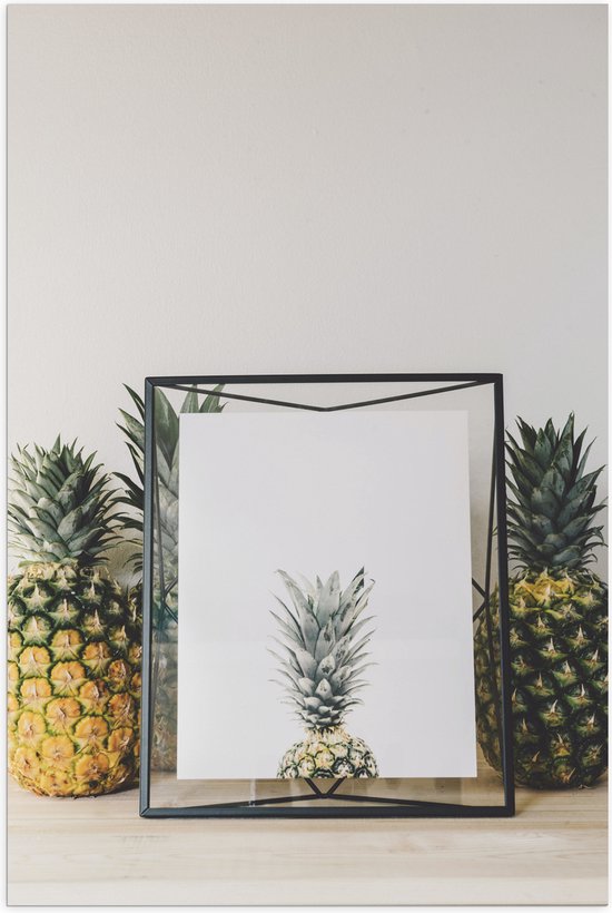 Poster Glanzend – Lijst met Ananas en Ananassen ernaast - 40x60 cm Foto op Posterpapier met Glanzende Afwerking