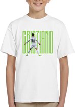 Ronaldo - Kinder T-Shirt - wit - Maat 98 /104 - T-Shirt leeftijd 3 tot 4 jaar - Voetbal shirt - Cadeau - Shirt cadeau - CR7 t-shirt - voetbal - verjaardag - Unisex Kids T-Shirt - Groene tekst