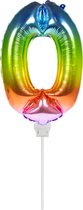 Folat - Folieballon taart Mini cijfer 0 Regenboog (13cm)