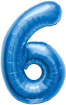 Blauwe Folieballon Cijfer 6 - 86cm