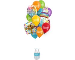 BalloonGaz Helium Tank - 'Happy Birthday' met Ballonnen en Lint - heliumtank voor ballonnen - helium - heliumpomp voor ballonnen - gastank ballonnen - heliumtanks - heliumballonnen verjaardag