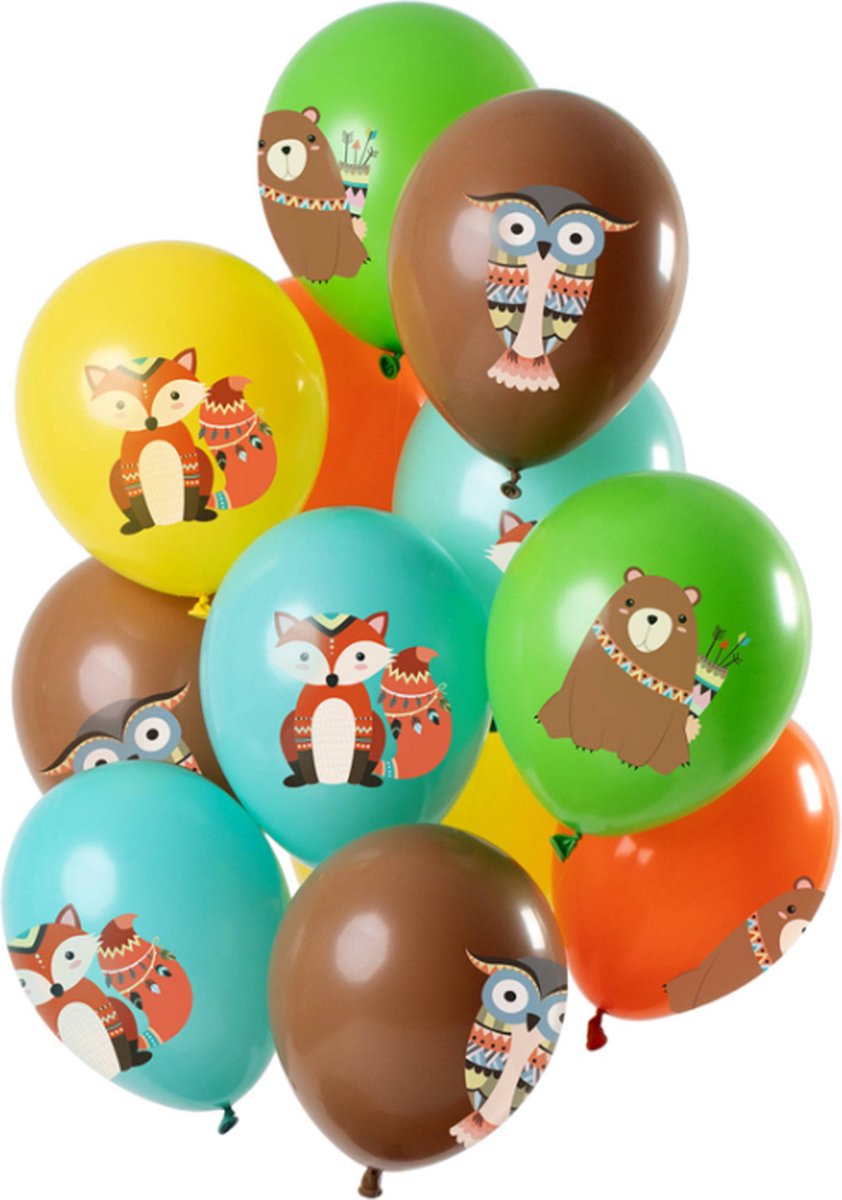 Folat - Ballonnen Bosdieren Meerkleurig 30cm - 12 stuks - Folat Party Products