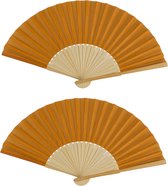 Spaanse handwaaier - 2x - pastelkleuren - cognac bruin - bamboe/papier - 21 cm