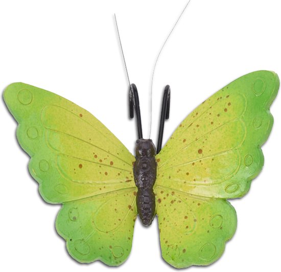 Pro Garden tuindecoratie bloempothanger vlinder - kunststeen - groen - 13 x 10 cm