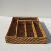 Rotan bestekhouder bruin – keukengerei -natuurlijk besteklade – 5 vakken - bestekcassette - lade organizer - bestek opbergen - 35 cm x 26 cm x 5 cm