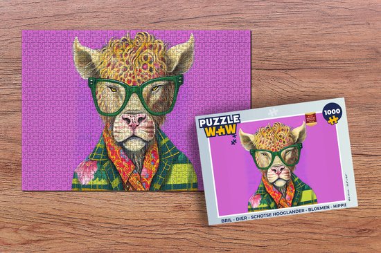 Puzzle Lunettes - Animal - Highlander écossais - Fleurs - Hippie - Puzzle - Puzzle 1000 pièces adultes
