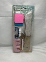 Pedicure set - 6-delige set - Voorzien van 2x schuurpads - Blauwe Nagelborstel - Puimsteen borstel - Roze Teenspreider - Nagelriem verwijderaar - Persoonlijke verzorging - Geschikt voor voeten - Pedicure setjes