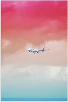 Poster (Mat) - Wit Passagiersvliegtuig Vliegend in Rozekleurige Lucht - 40x60 cm Foto op Posterpapier met een Matte look