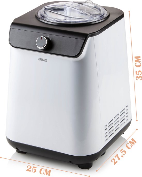 PRIMO PR401IM IJsmachine - IJsmaker - Zelf Vriezend - Met Compressor - 1,2L - Wit/Zwart