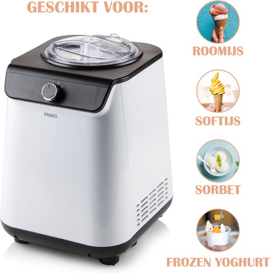 PRIMO PR401IM IJsmachine - IJsmaker - Zelf Vriezend - Met Compressor - 1,2L - Wit/Zwart