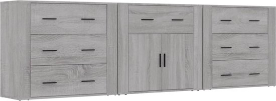 The Living Store Buffet Classic - Chêne Sonoma Grijs - Set de 3