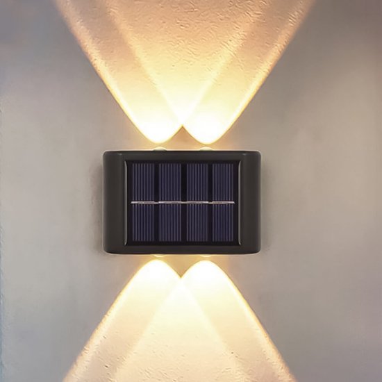 Solar wandlamp 'Sasha' - 2 stuks - Up down light - Wandlamp op zonne-energie - Sfeervol warm licht - Zwart