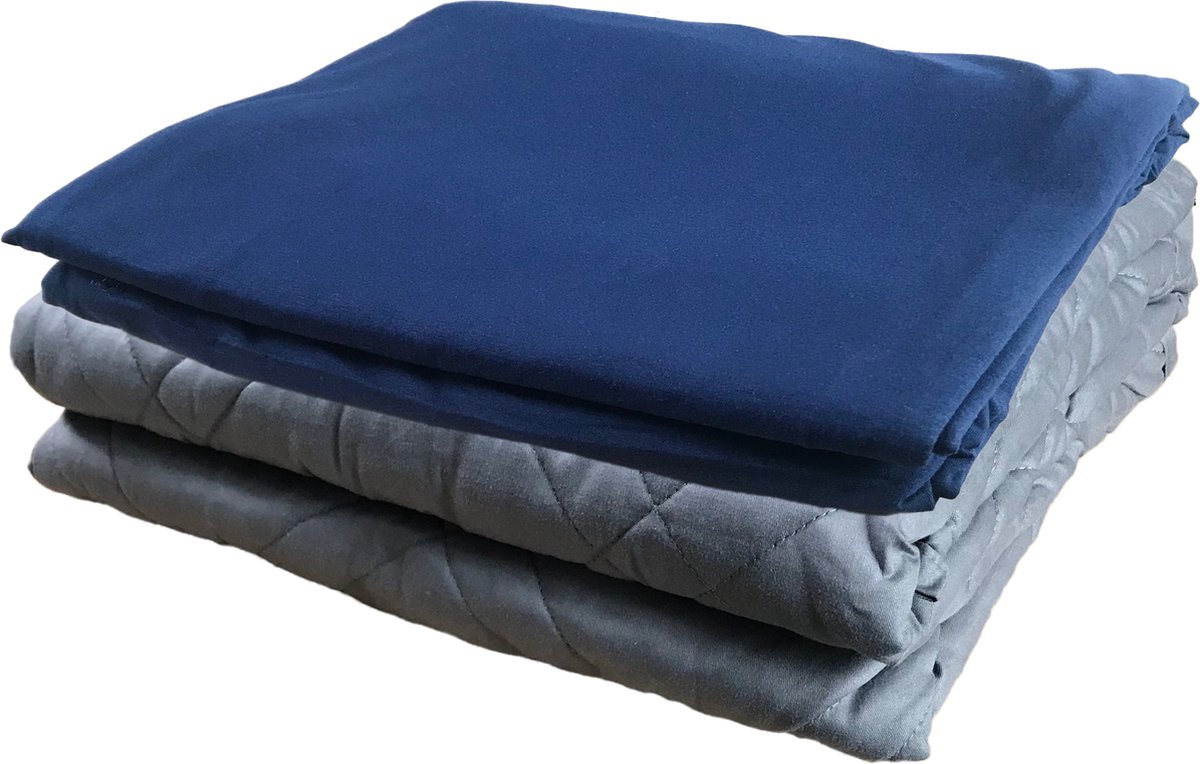 Verzwaringsdeken Set Bamboe 7 KG Weighted Blanket Beter Slapen – Wasbare Hoes Bamboe – 200 x 140 – Donkerblauw
