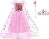 Het Betere Merk - Prinsessenjurk Meisje - Luxe Verkleedjurk - maat 98/104 (110) - Tiara - Kroon - Toverstaf - Verkleedkleren Meisje - Prinsessen Verkleedkleding - Carnavalskleding Kinderen - Roze - Cadeau Meisje