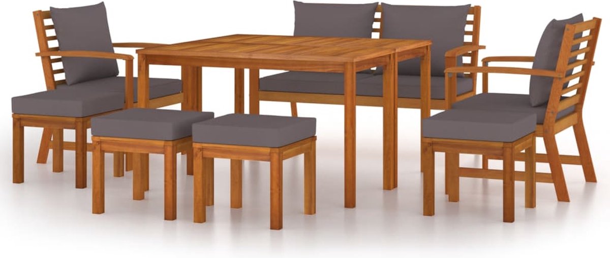 vidaXL 9-delige - Tuinset - met - kussens - massief - acaciahout donkergrijs
