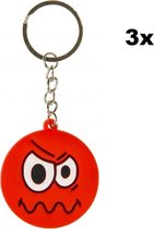 3x Sleutelhanger emoji rood - Smiley 4cm - Sleutel hanger emoticon uitdeel themafeest verjaardag emoji fun