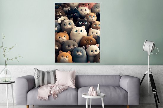 Wanddecoratie Metaal - Aluminium Schilderij Industrieel - Katten - Dieren - Poes - Design - Meiden - Jongens - 90x120 cm - Dibond - Foto op aluminium - Industriële muurdecoratie - Voor de woonkamer/slaapkamer