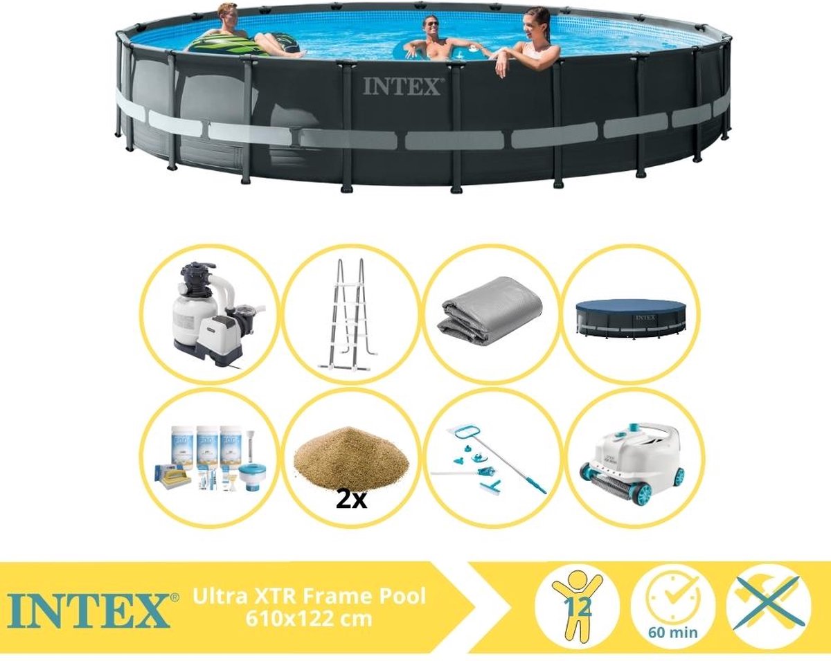 Intex Ultra XTR Frame Zwembad - Opzetzwembad - 610x122 cm - Inclusief Onderhoudspakket, Filterzand, Onderhoudsset en Luxe Zwembad Stofzuiger