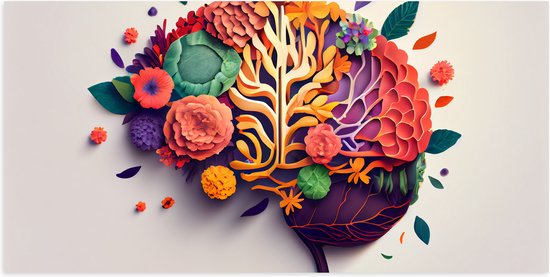 Poster Glanzend – Hersenen van Tuinman met Bloemen en Planten - 100x50 cm Foto op Posterpapier met Glanzende Afwerking