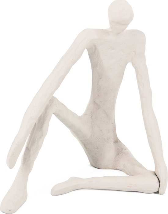 Figurine assise blanc cassé - figurine aluminium blanc - 23x20x13cm