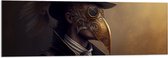 Acrylglas - Zijaanzicht van Man met Zwarte Hoed en Goud Masker - 120x40 cm Foto op Acrylglas (Wanddecoratie op Acrylaat)