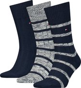 Tommy Hilfiger giftbox 3P sokken slub mouline stripe blauw & grijs - 39-42