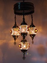 Turkse Lamp - Hanglamp - Mozaïek Lamp - Marokkaanse Lamp - Oosters Lamp - ZENIQUE - Authentiek - Handgemaakt - Kroonluchter - Bruin - 4 bollen