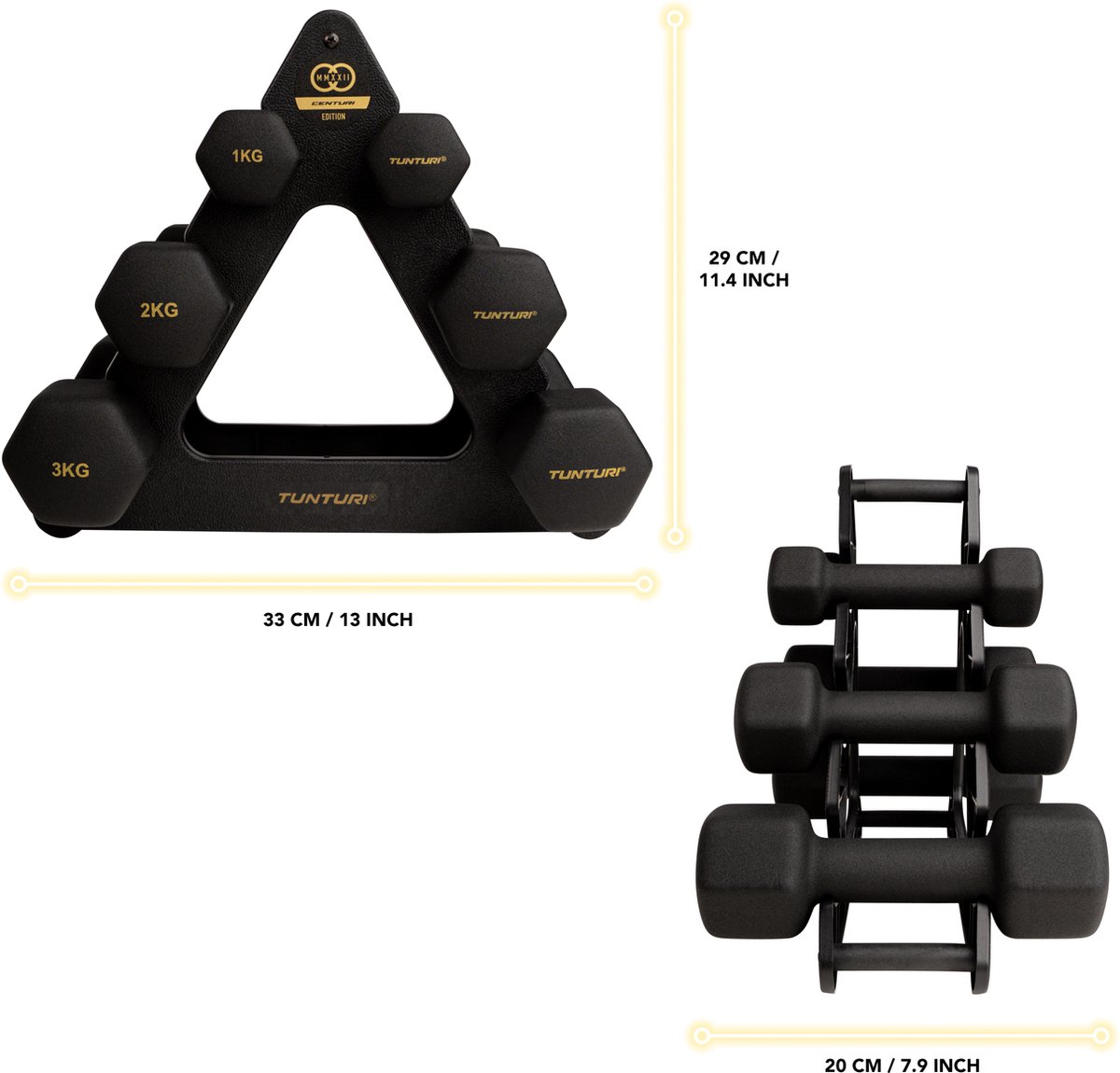 Tunturi Gewichten Centuri - Halterset - Dumbbell Set - Neopreen Dummbbells - 1 t/m 3kg - 3 Paar - Incl. gratis fitness app — afbeelding 5