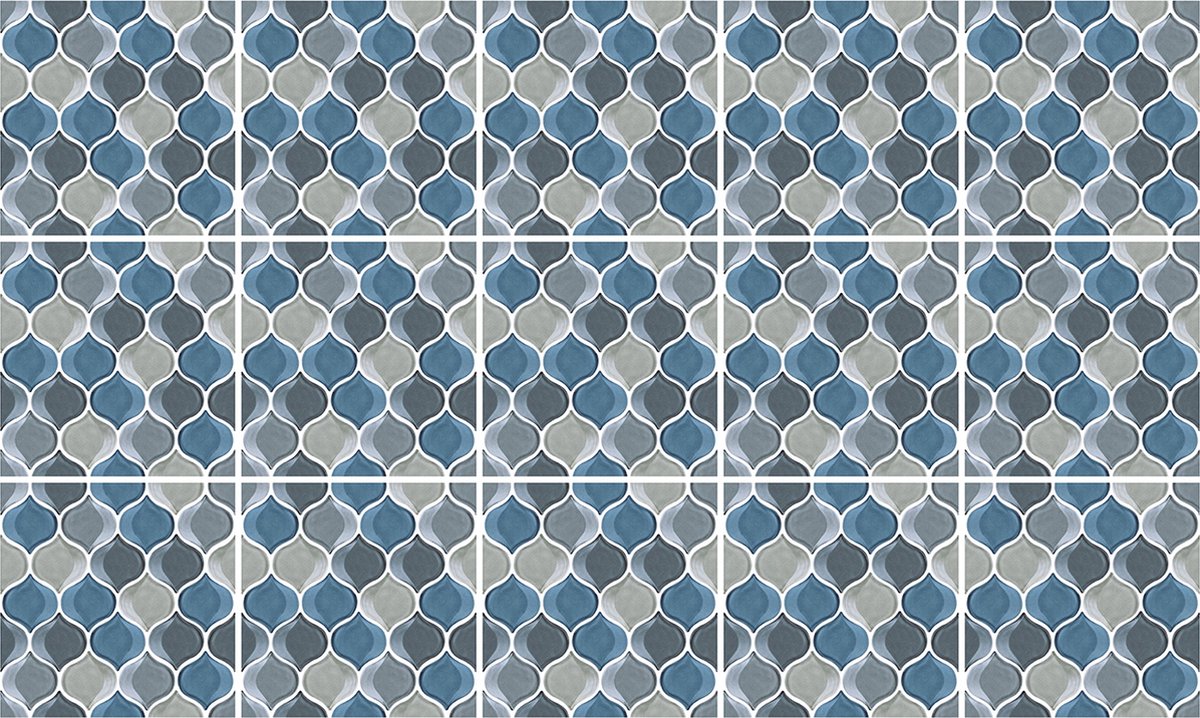 Plaktegels - Zelfklevende Tegels - 15x15 cm - Ulticool - Geometrische Figuren Blauw Grijs - Decoratie Sticker Tegels - Wanddecoratie - 15 stuks Plakfolie Tegelstickers - Sticktiles - Badkamer - Keuken