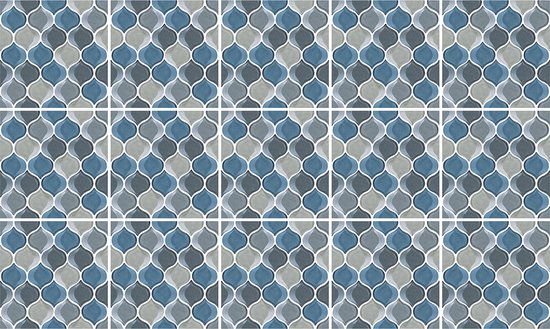 Ulticool Decoratie Sticker Tegels - Geometrische Wanddecoratie Figuren Blauw Grijs - 15x15 cm - 15 stuks Plakfolie Tegelstickers - Plaktegels Zelfklevend - Sticktiles - Badkamer - Keuken
