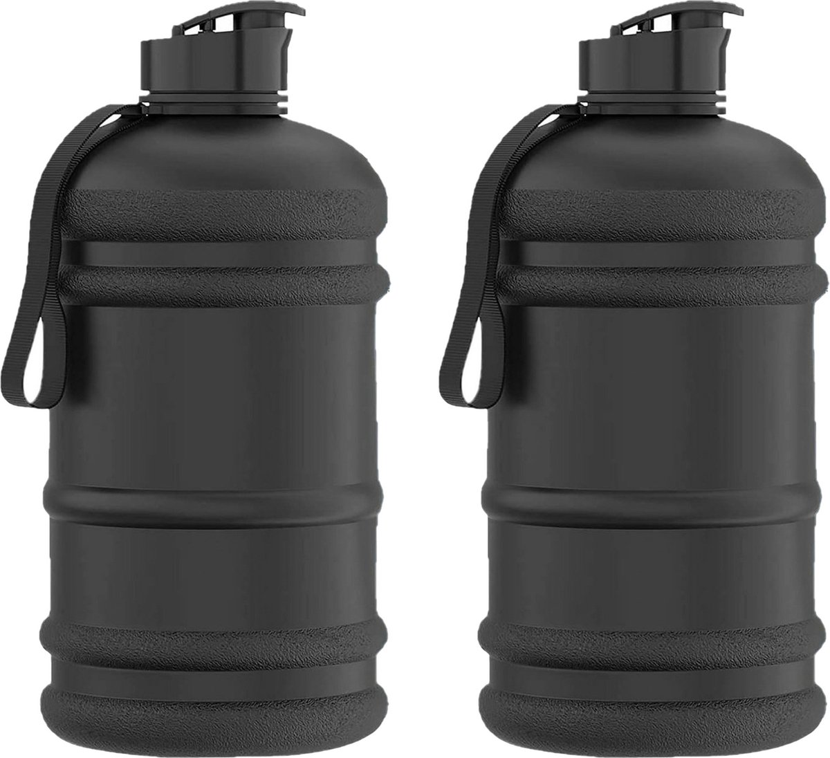 DID Waterfles/drinkfles - 2x - zwart - 2,2 liter - BPA vrij kunststof - pop up dop - fitness sportfles