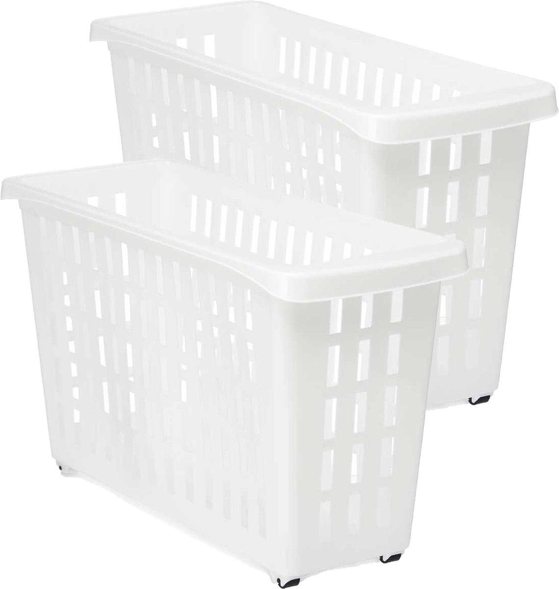 keukentrolley organizer op wieltjes - 2x - wit - kunststof - kast organizer - 46 x 17,5 x 26 cm