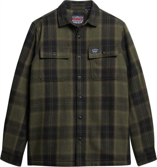 Superdry Wool Miller Overshirt Heren Overhemd - Roderick Check Olive - Maat S