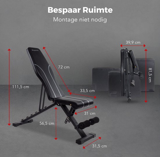 Banc de musculation LifeGoods Fitness - Banc de fitness - Ajustable - Pliable - Zwart/ Grijs