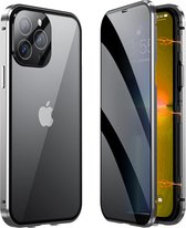 Hoesje Geschikt voor iPhone 13 Pro Hoesje Magnetisch Case Back Cover - Hoesje Geschikt voor iPhone 13 Pro Hoes Met Dubbelzijdig Gehard Glas - Zilver