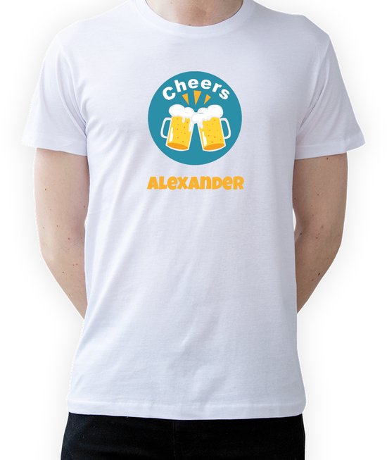 T-shirt met naam Alexander|Fotofabriek T-shirt Cheers |Wit T-shirt maat L| T-shirt met print (L)(Unisex)