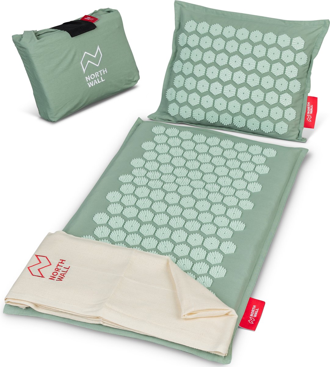 Goedkoopste Northwall Spijkermat met Kussen & Draagtas - Acupressuur mat met Spijkerkussen - Spijkerbed - Acupunctuur - Meditatie - Shakti Massage - Groen