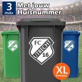 FC Utrecht Container Stickers XL - Voordeelset 3 stuks - Huisnummer - Voetbal Sticker voor Afvalcontainer / Kliko - Klikosticker