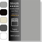 Sleeps Zacht Katoenen Topper Hoeslaken Grijs 160x220 cm - Glad Katoen - Perfecte Pasvorm - Heerlijk Zacht