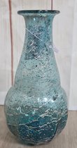 vaasje - kleine vaas - blauw met zilvere glitters - 13 cm