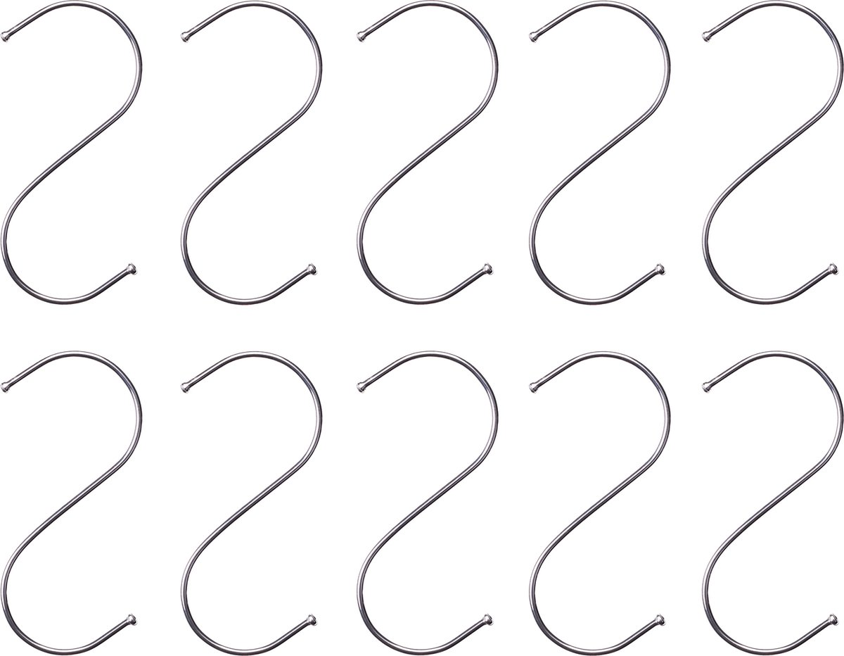 QUVIO Ophanghaken - Haken - Kleding haken - Losse haken voor theedoeken - Handdoekhaak voor in de keuken - S-Haken - Keukenhaak - 12 cm - 10 stuks - Staal - Zilver