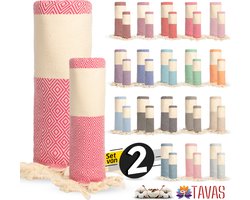 Rome Set van 2 | Hamamdoek 100x180 cm en Handdoek 50x90 cm 100% Katoen Spa Backpack Sauna Strandlaken Fuchsia