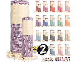 Rome Set van 2 | Hamamdoek 100x180 cm en Handdoek 50x90 cm 100% Katoen Spa Backpack Sauna Strandlaken Lila