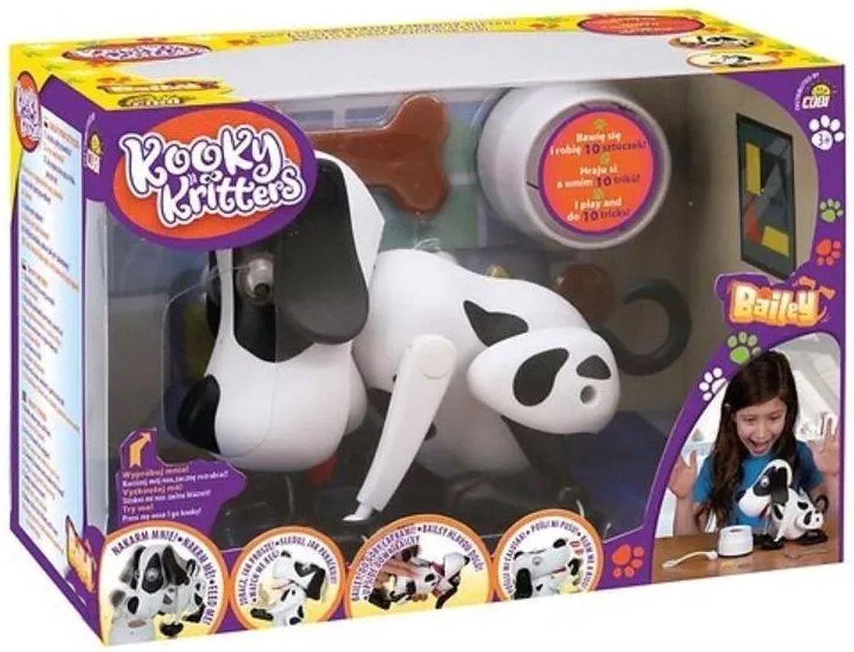DW4Trading Kooky Kritters Playful Bailey - Interacieve Speelgoedhond - Electronisch - Zwart Wit