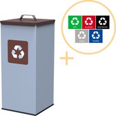 Alda Eco Square Bin, Prullenbak - 60L - Grijs/Bruin - Afvalscheiding Prullenbakken - Gemakkelijk Afval Scheiden – Recyclen - Afvalemmer - Vuilnisbak voor huishouden en kantoor - Afvalbakken - Inclusief 5-delige Stickerset