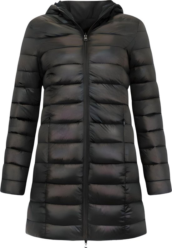 Puffer Jas Dames Lange Winterjas Dames met Capuchon Slim Fit 2161 Zwarte jas bol