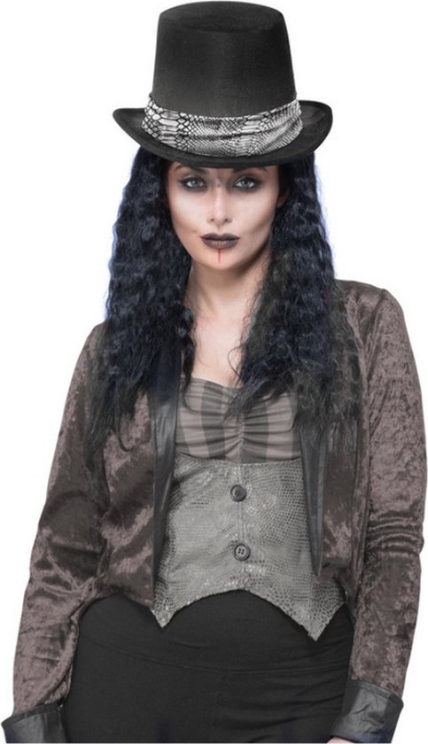 Smiffy's - Steampunk Kostuum - Gothic Rocker Hoed Met Slangenprint Lint - Zwart - Carnavalskleding - Verkleedkleding
